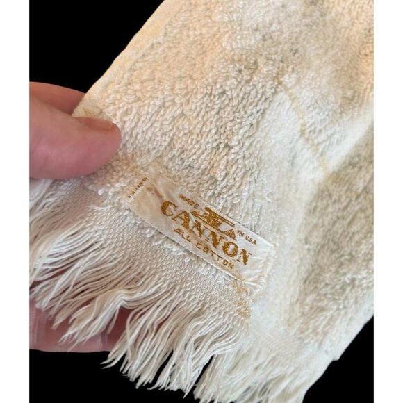 Vintage 70s Cannon Hand Kitchen Towel Dish Fringe Avocado Teapot Pepper Mill USA - Picture 4 of 8